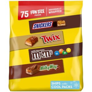 SNICKERS, M&M'S Milk Chocolate, MILKY WAY & TWIX Fun Size Chocolate Candy Variety Pack, Halloween Candy Variety Pack, 75 Ct Bulk Bag