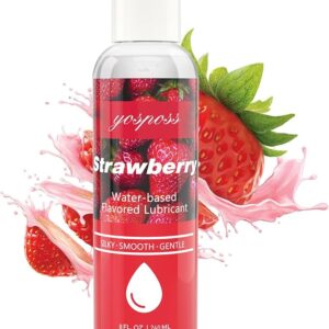 YOSPOSS Strawberry Flavored Water-Based Lubricant 8 Fl Oz, Silky Smooth Personal Lube for Women, Men and Couples, Sugar-Free, Non-Staining