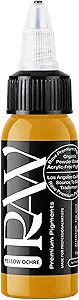 Yellow Ochre Tattoo Ink 1oz Bottle by Raw Premium Pigments Professional Vegan Acrylic Free Smooth Flow Long Lasting Orange Tone Tattoo Color for Artists