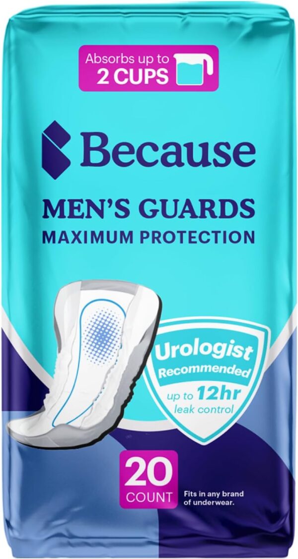 Because Premium Guards for Men - 20 Count Pack of Discreet, Individually Wrapped Bladder Protectors -