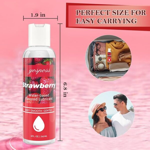 YOSPOSS Strawberry Flavored Water-Based Lubricant 8 Fl Oz, Silky Smooth Personal Lube for Women, Men and Couples, Sugar-Free, Non-Staining - Image 5