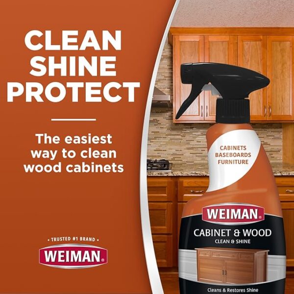 Weiman Cabinet and Wood Cleaner, Shine, Clean and Protect Spray - For Wood Cabinets, Furniture, Tables, Baseboards, Trim and more, 16 oz, 2 PACK with MicroFiber Towel - Image 2