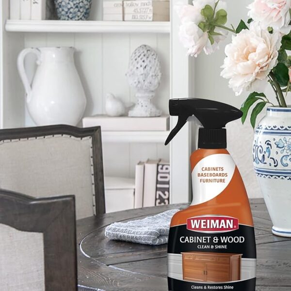 Weiman Cabinet and Wood Cleaner, Shine, Clean and Protect Spray - For Wood Cabinets, Furniture, Tables, Baseboards, Trim and more, 16 oz, 2 PACK with MicroFiber Towel - Image 4