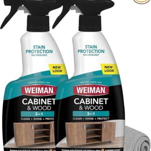 Weiman Cabinet and Wood Cleaner, Shine, Clean and Protect Spray - For Wood Cabinets, Furniture, Tables, Baseboards, Trim and more, 16 oz, 2 PACK with MicroFiber Towel