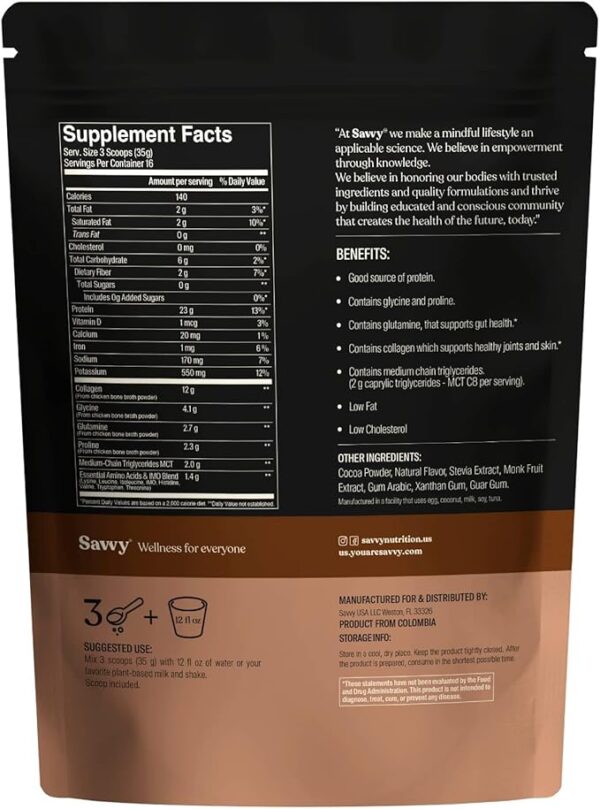 Bone Broth Power Chocolate Protein Powder, 23g Protein, 12g Collagen & Glutamine, Muscle, Joint, Digestive & Skin Health, Keto, Dairy Free, Award-Winning Bone Broth, 560g (16 Servings) - Image 3