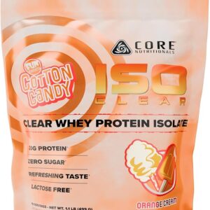 Core Nutritionals Iso Clear Whey Protein Isolate | Low Calorie, Carb, & Fat | Lactose Free & Easy to Digest | 20g Protein, Zero Sugar | 1.1 Pound (Fun Sweets Orange Cream)