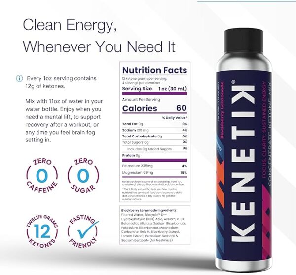 KENETIK Clean Energy Drink Mix, Sugar Free & Caffeine Free, Mental Focus, High Performance D-BHB, Strawberry Peach 3 Pack (12 Servings) - Image 3