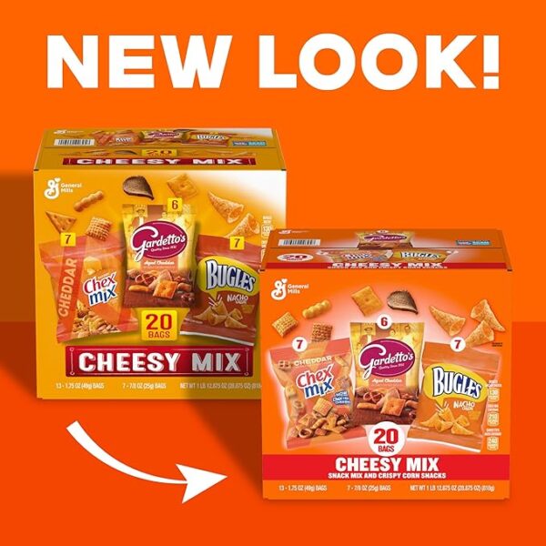 Cheesy Mix Variety Pack Snacks, Chex Mix Cheddar, Bugles Nacho Cheese, Gardetto's Aged Cheddar, 20 Ct, 28.875 oz - Image 3