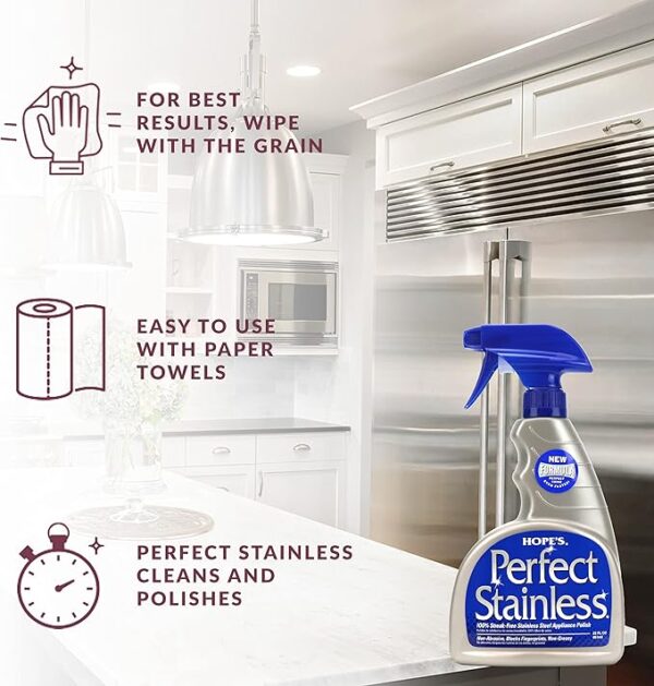 HOPE'S Perfect Stainless Steel Cleaner and Polish, 22-Ounce, Streak-Free Self-Polishing Formula, Blocks Fingerprints, 1 Pack - Image 4