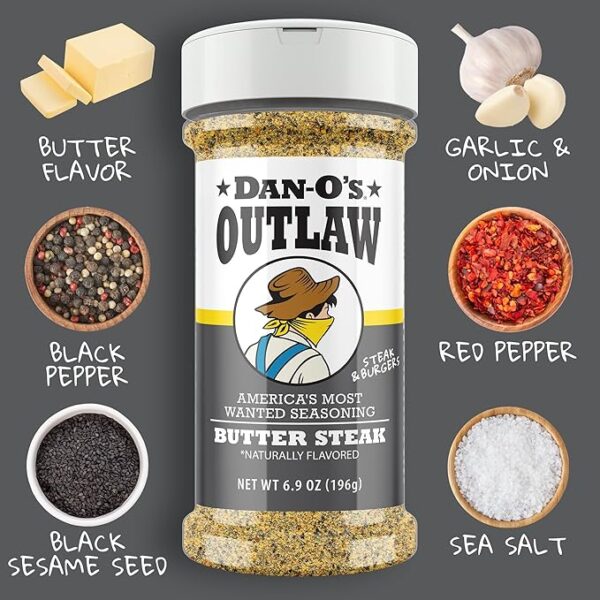 Dan-O's Outlaw Seasoning 6 Bottle Set- Butter Dust, Butter Steak, Spicy BBQ, Sweet Caribbean, Sweet & Tangy BBQ, and Blackened Bloody Mary Seasoning - Image 2