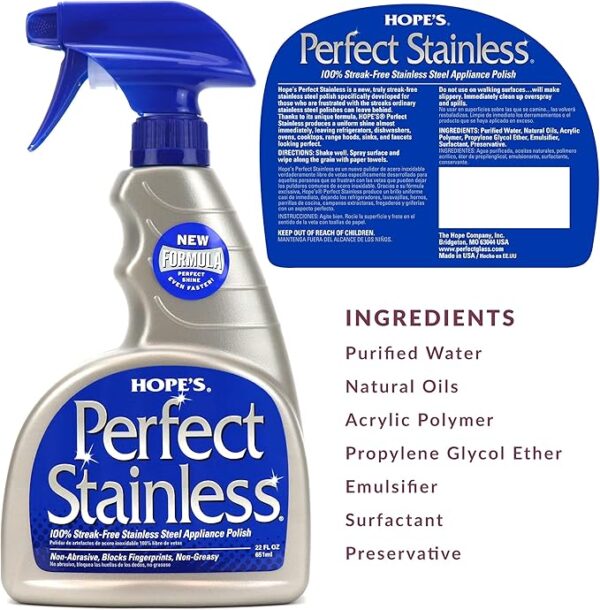 HOPE'S Perfect Stainless Steel Cleaner and Polish, 22-Ounce, Streak-Free Self-Polishing Formula, Blocks Fingerprints, 1 Pack - Image 2
