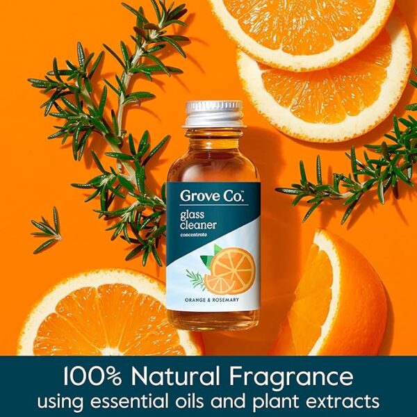 Grove Co. Glass Cleaner, Refill Concentrate (2 x 1 Fl Oz) + 1 x Reusable Glass Spray Bottle (16 Oz) Plant-Based Cleaning Supplies Bundle, No Plastic Waste, 100% Natural Orange & Rosemary Fragrance - Image 2