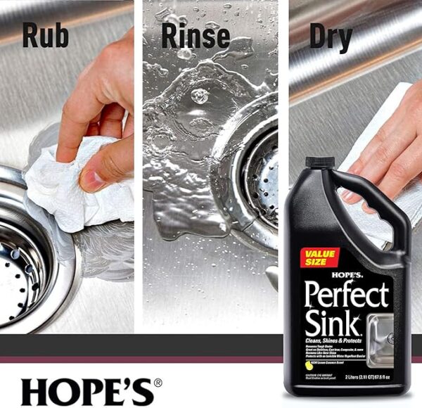 HOPE'S Perfect Sink Cleaner and Polish, Restorative, Water-Repellant, Removes Stains, Ideal for Brushed Stainless Steel, Cast Iron, Porcelain, Corian, Composite, Acrylic, Value Size - Image 4