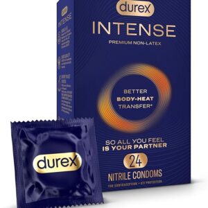 Durex Intense Nitrile Condoms, Ultra Thin Premium Non Latex Condoms Lubricated with Silicone Lube, 24 ct