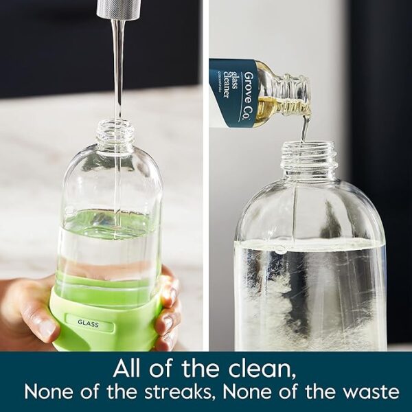 Grove Co. Glass Cleaner, Refill Concentrate (2 x 1 Fl Oz) + 1 x Reusable Glass Spray Bottle (16 Oz) Plant-Based Cleaning Supplies Bundle, No Plastic Waste, 100% Natural Orange & Rosemary Fragrance - Image 4