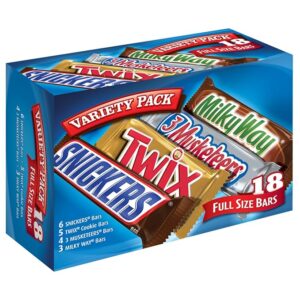 SNICKERS, TWIX, 3 MUSKETEERS, MILKY WAY Full Size Halloween Chocolate Candy Variety Pack, 18 ct Bulk Candy Box