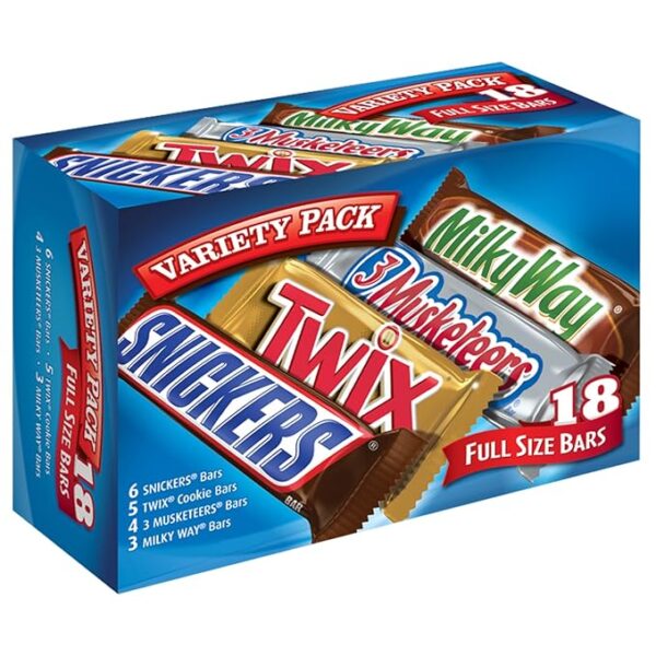SNICKERS, TWIX, 3 MUSKETEERS, MILKY WAY Full Size Halloween Chocolate Candy Variety Pack, 18 ct Bulk Candy Box