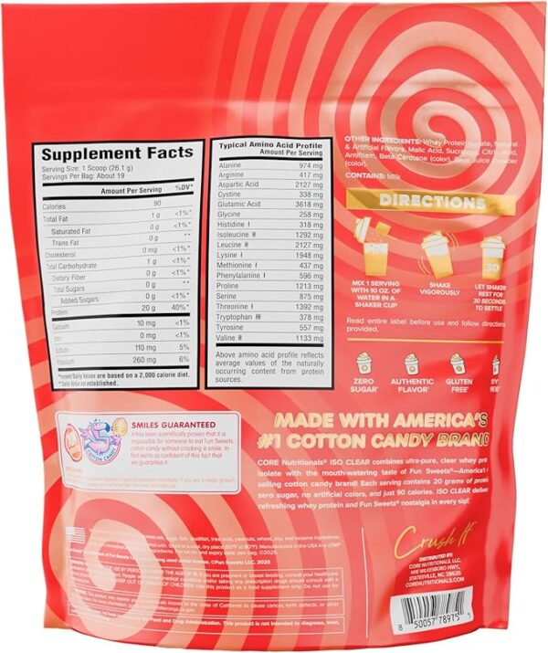 Core Nutritionals Iso Clear Whey Protein Isolate | Low Calorie, Carb, & Fat | Lactose Free & Easy to Digest | 20g Protein, Zero Sugar | 1.1 Pound (Fun Sweets Orange Cream) - Image 2