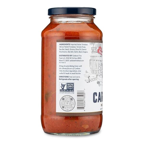 Carbone Mushroom Marinara Pasta Sauce | Tomato Sauce Made with Fresh & All-Natural Ingredients | Non GMO, Vegan, Gluten Free, Low Carb Pasta Sauce, 24 Fl Oz (Pack of 4) - Image 3