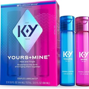 K-Y Yours + Mine Couples Personal Lube, Two Personal Lubricants, Water Based Lube for Women & Glycerin-Based Lube for Men, 2 x 1.5 FL OZ