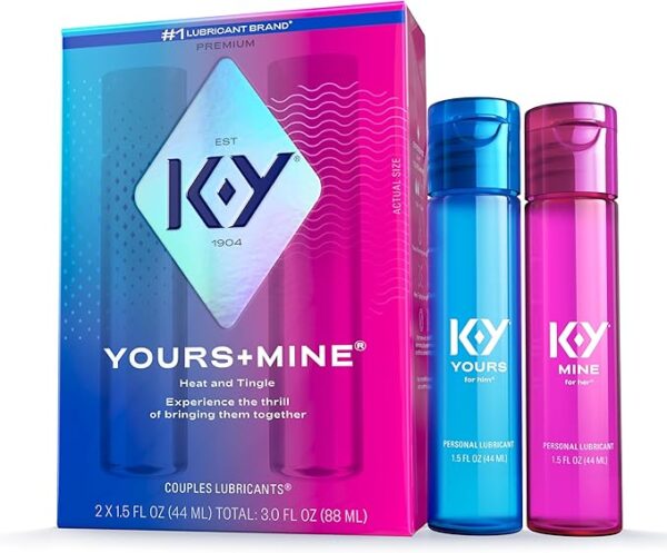 K-Y Yours + Mine Couples Personal Lube, Two Personal Lubricants, Water Based Lube for Women & Glycerin-Based Lube for Men, 2 x 1.5 FL OZ