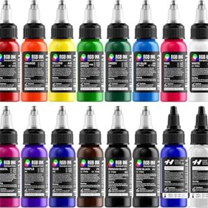 HAWINK Tattoo Ink Set 1OZ 14 Colors Ink and 2 Color Mixing Solution Upgraded Version Tattoo Supply TI205-30-16
