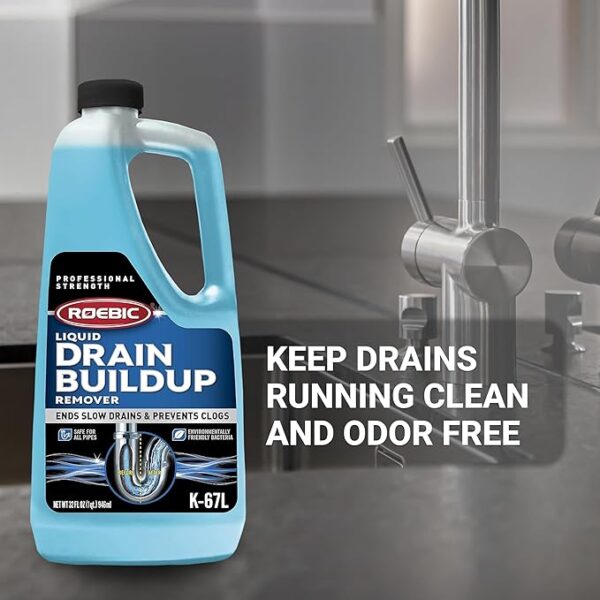 Roebic K-67 Liquid Drain Cleaner, Pipe Buildup Remover with Bacteria Enzymes for Household Drains and Sink Traps, Safe for Kitchen and Bathroom Sink, 32 fl oz - Image 5