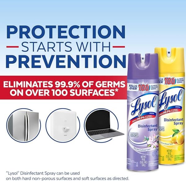 Lysol Disinfectant Spray Bundle, Sanitizing And Antibacterial Spray, For Disinfecting And Deodorizing, contains x2 Lemon and Early Morning Breeze, 19 Fl Oz, Packaging May Vary - Image 4