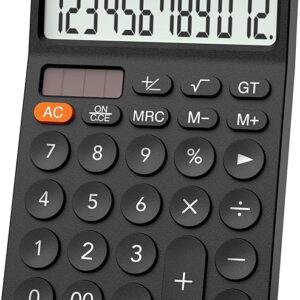 CATIGA 12 Digit Desktop Calculator with Large LCD Display, 4 Funtions Calculator, Round Design Big Button, Solar and Battery Dual Power, Standard Function for Office, Home, School, SD-1292