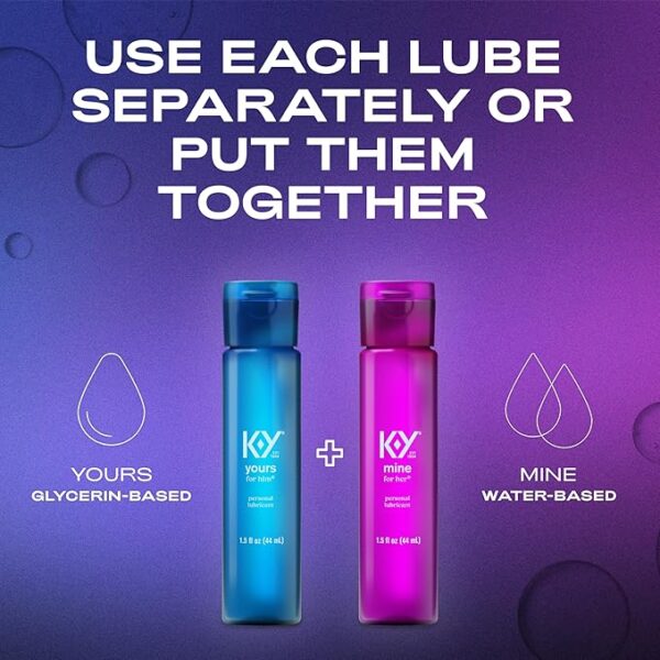 K-Y Yours + Mine Couples Personal Lube, Two Personal Lubricants, Water Based Lube for Women & Glycerin-Based Lube for Men, 2 x 1.5 FL OZ - Image 4